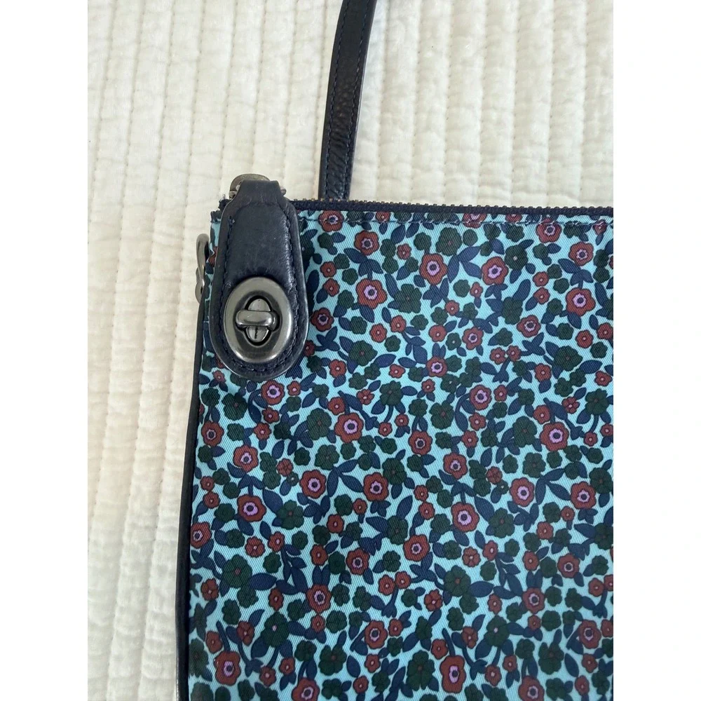 Coach Floral Print Nylon Crossbody Bag Blue Red F59436 Slim Messenger Bag
